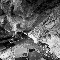 Jochen Perschmann sending "Kill Onsight, V12" Happy Boulders